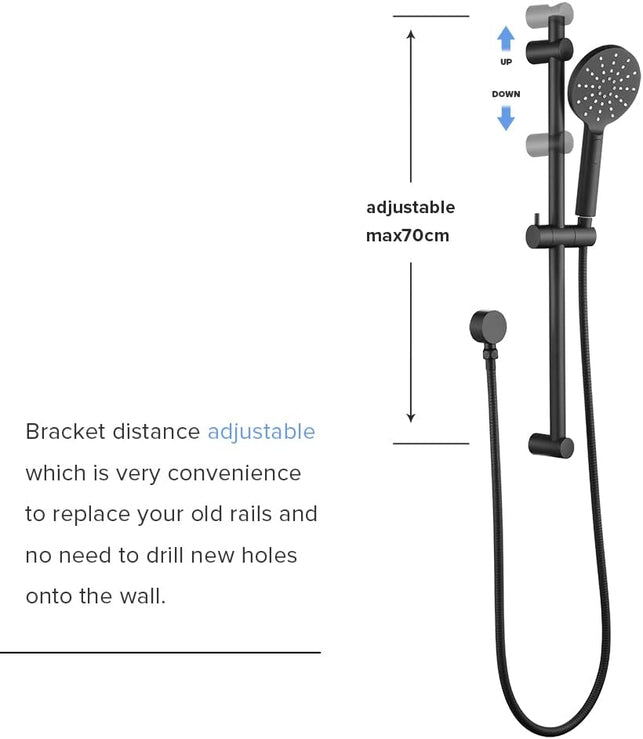 Decaura Shower Rail Set 3-Function Hand Held Shower Head Adjustable Slide Bar