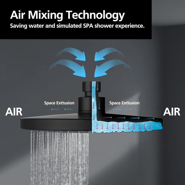 ACA International WELS Shower Set with Twin Shower Tap, 200Mm round Rain Shower Head 2 in 1 Shower Rail Wall Mounted 5-Mode Handheld Bathroom Dual Shower Head Set (Matt Black)