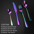 VANANA Cutlery Set Stainless Steel Dinner Sets 24 Piece Set Service for 6 Flatware Silverware Set Solid Dinningware Tableware Dishwasher Safe for Home, Restaurant (Rainbow)