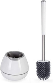 BOOMJOY Toilet Brush and Holder Set, Silicone Bristles Bathroom Cleaning Bowl Brush Kit with Tweezers - White