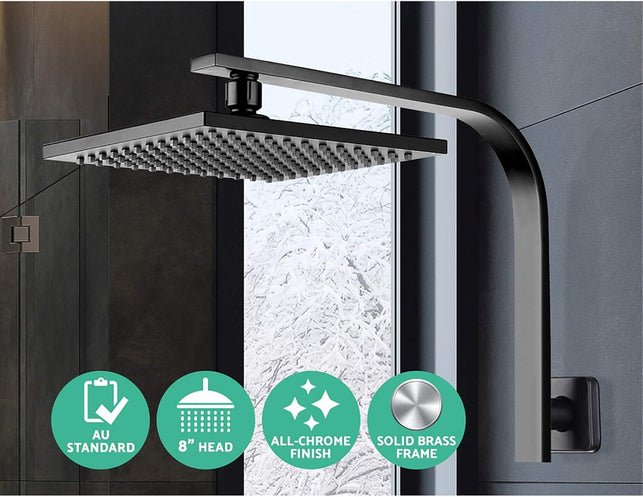 Cefito Shower Head, 8" Rain Hand Showers Rail Taps Holder Handheld Showerhead Bath Accessories Bathroom Set Fixtures Wall, with Stainless Steel Water Hose High Pressure Portable Black