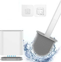 Silicone Toilet Brush-Soft Flat Toilet Brush with Holders, Cleaning Brushes Set for Bathroom,Flexible Toilet Bowl Brush Head with Silicone Bristles, Wall Mounting Leak Proof Slots Base (White)