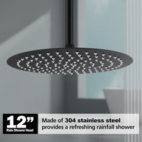 ACA International 12'' Large Rain Shower Head round Stainless Steel Rain Shower Head Swivl Rainfall Overhead Shower Head WELS (Black)