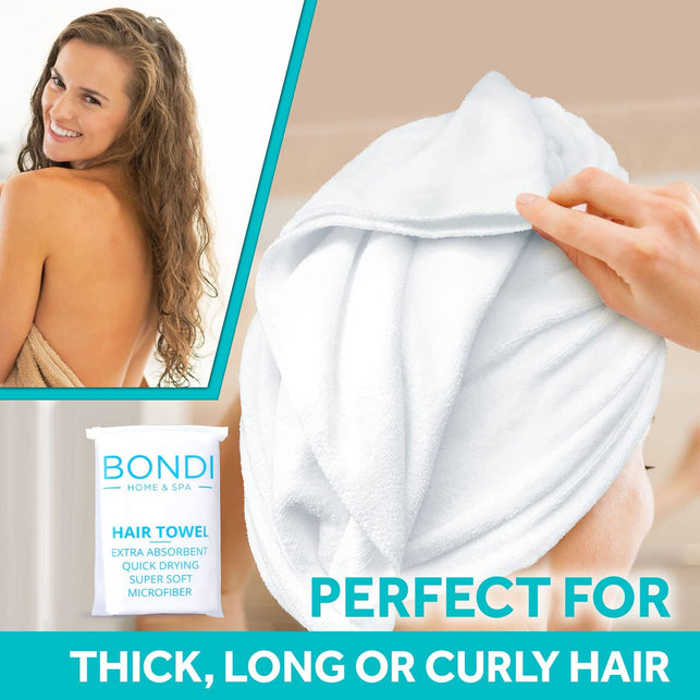 Bondi Home SPA Microfibre Hair Towel - anti Frizz Hair Drying Towel for Long, Thick or Curly Hair - Dries Hair 50% Faster - Super Absorbent - XL (107 X 56) - Microfibre Towel