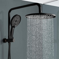 ACA International 10'' Rain Shower Head Set, 2 in 1 Shower Rail Wall Mounted Shower Set 3-Mode Handheld Spray Bathroom High Pressure Shower Head Set (Matte Black)