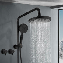 ACA International WELS Shower Set with Twin Shower Tap, 200Mm round Rain Shower Head 2 in 1 Shower Rail Wall Mounted 5-Mode Handheld Bathroom Dual Shower Head Set (Matt Black)