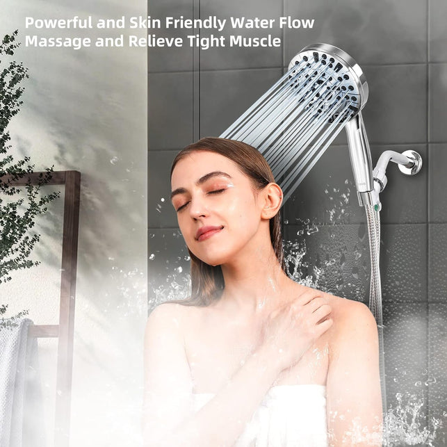 Baseau Luxury Handheld Shower Head,10 Functions Spray Setting High Pressure Showerhead, Built-In Pause Mode & 2 Jet Mode Power Wash for Tubs Tiles Walls Pets Cleaning (Premium Chrome)