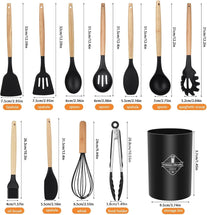 BLAZDEVE 12PCS Kitchen Utensil Set, BPA Free Non Stick Silicone Cooking Utensils Set with Wooden Handle, Heat Resistant, Nonstick Cookware Tongs Spatula Spoon Set(Black)