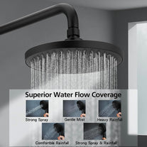ACA International WELS Shower Set with Twin Shower Tap, 200Mm round Rain Shower Head 2 in 1 Shower Rail Wall Mounted 5-Mode Handheld Bathroom Dual Shower Head Set (Matt Black)