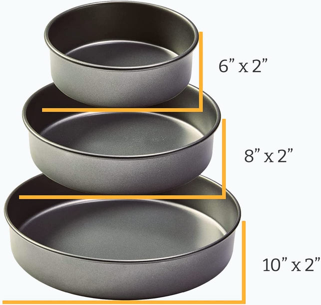 Chicago Metallic 5233128 Professional Non-Stick 3-Piece round Cake Pan Bakeware Set, Gray