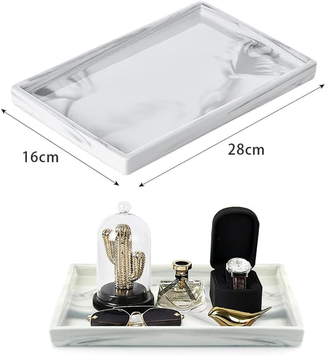 Bathroom Tray, Countertop and Vanity Tray, 11" X 6.3" Ceramics Rectangle Bathroom Tray for Counter, Marble Tray for Soap Dispenser Perfume Jewelry