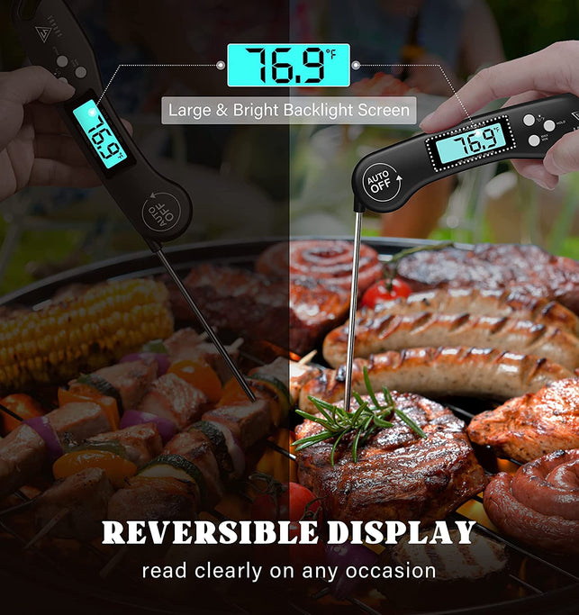 Meat Thermometer, DOQAUS Instant Read Cooking Thermometer, Digital Food Thermometer, Backlight LCD Screen Foldable Long Probe & Auto On/Off, Perfect for Kitchen Cooking, BBQ, Water,Meat, Milk (Black)