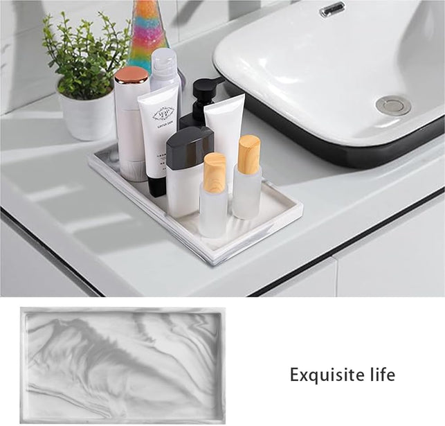 Bathroom Tray, Countertop and Vanity Tray, 11" X 6.3" Ceramics Rectangle Bathroom Tray for Counter, Marble Tray for Soap Dispenser Perfume Jewelry