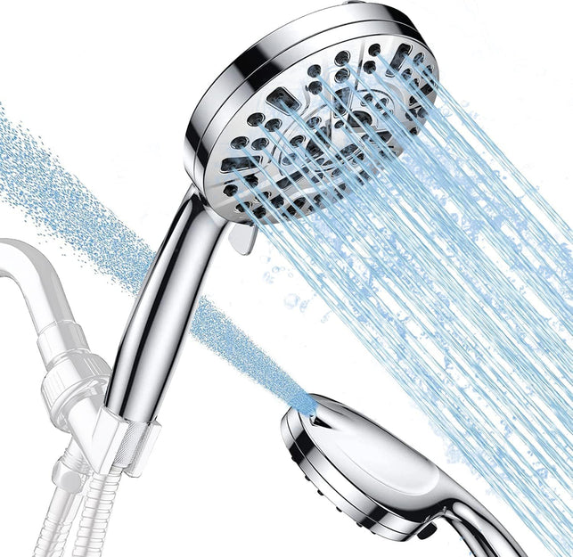 Baseau Luxury Handheld Shower Head,10 Functions Spray Setting High Pressure Showerhead, Built-In Pause Mode & 2 Jet Mode Power Wash for Tubs Tiles Walls Pets Cleaning (Premium Chrome)