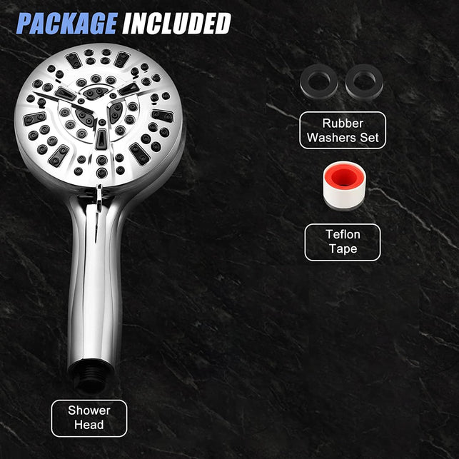 Baseau Luxury Handheld Shower Head,10 Functions Spray Setting High Pressure Showerhead, Built-In Pause Mode & 2 Jet Mode Power Wash for Tubs Tiles Walls Pets Cleaning (Premium Chrome)