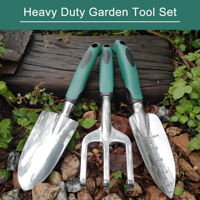 Garden Tool Set 3 Piece Gardening Tools Heavy Duty Cast Aluminum Garden Hand Shovels with Non Slip Rubber Grip Ideal for Digging Planting Transplanting and Weeding (Green)