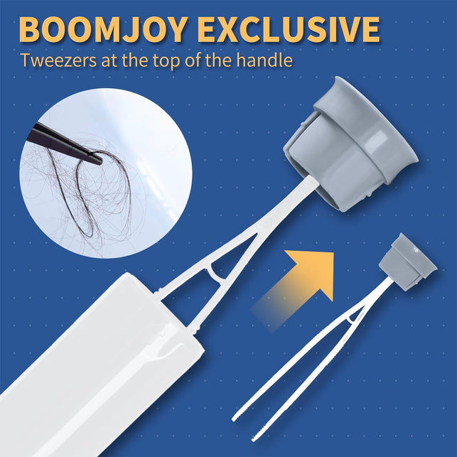 BOOMJOY Toilet Brush and Holder Set, Silicone Bristles Bathroom Cleaning Bowl Brush Kit with Tweezers - White