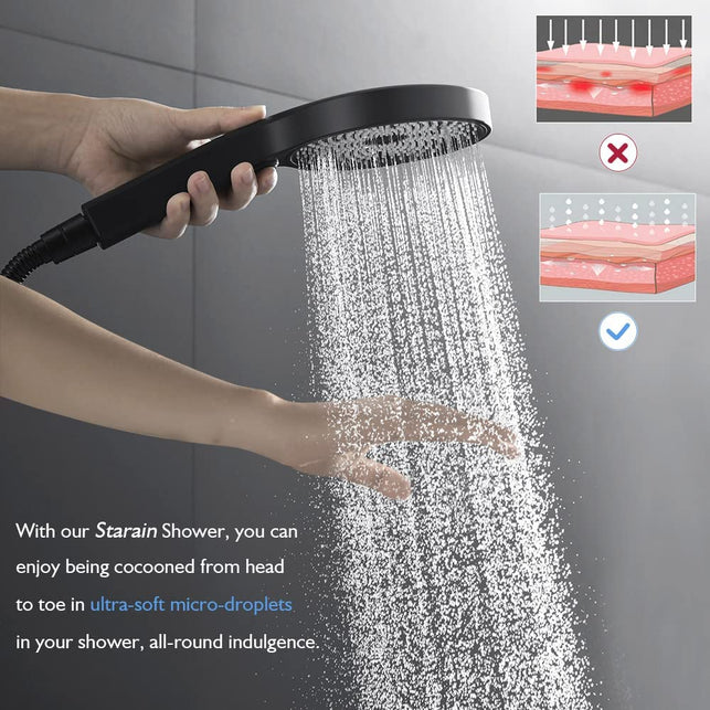 Decaura 3-Mode Handheld Shower Head with 150Cm Shower Hose Soft Spray Luxury Massage (Black with Hose)