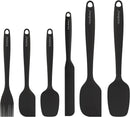 Permanent Warranty Silicone Spatula Set of 6 Seamless One-Piece Non Stick Heat Resistant up 600°F Kitchen Utensils Cooking Baking (Black)