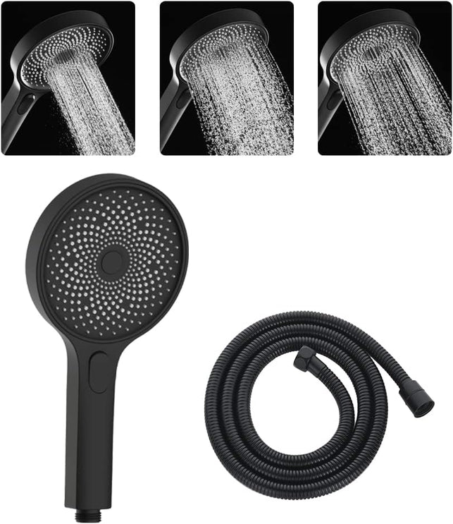 Decaura 3-Mode Handheld Shower Head with 150Cm Shower Hose Soft Spray Luxury Massage (Black with Hose)