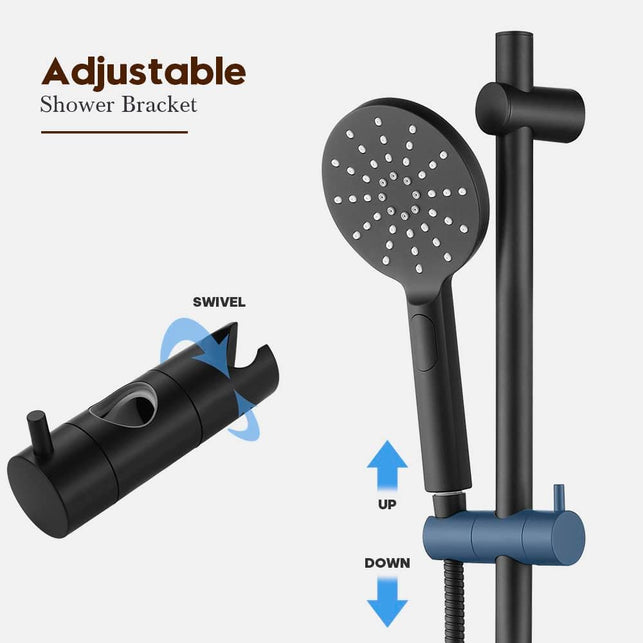 Decaura Shower Rail Set 3-Function Hand Held Shower Head Adjustable Slide Bar