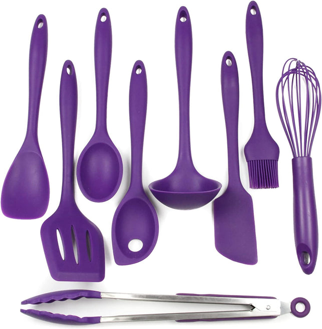 Chef Craft 42085 9 Piece Silicone Kitchen Tool and Utensil Set, Purple