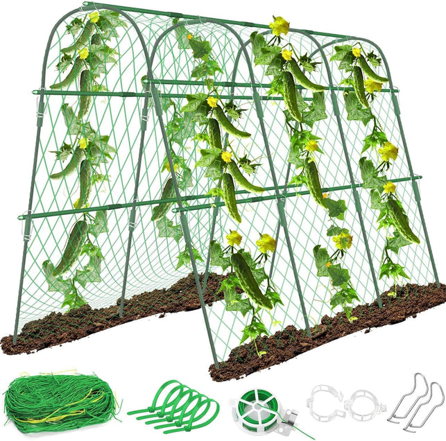 Cucumber Trellis for Garden, 63″ X 45″ U-Shaped Garden Trellis for Climbing Plants Outdoors with Climbing Net, Metal Detachable Arch Plant Support Vegetable Trellis