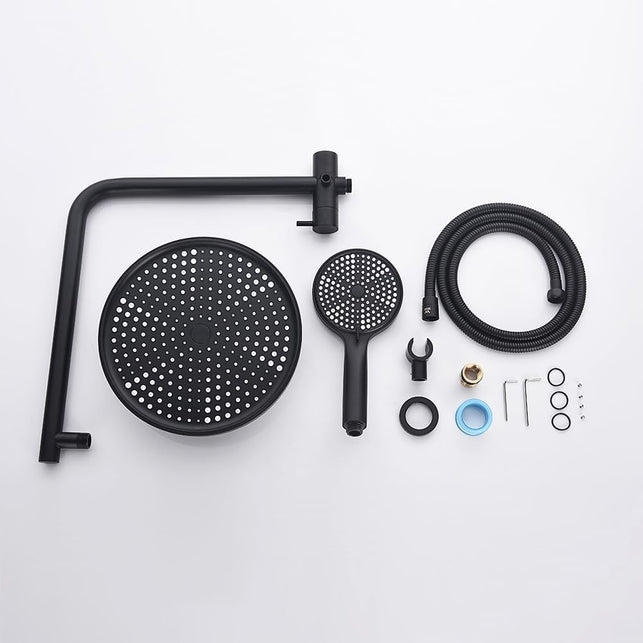 Decaura 10" Rain Shower Head Set 2 in 1 Wall Mounted Shower Rail 3-Mode Handheld Spray round Bathroom (Matt Black)