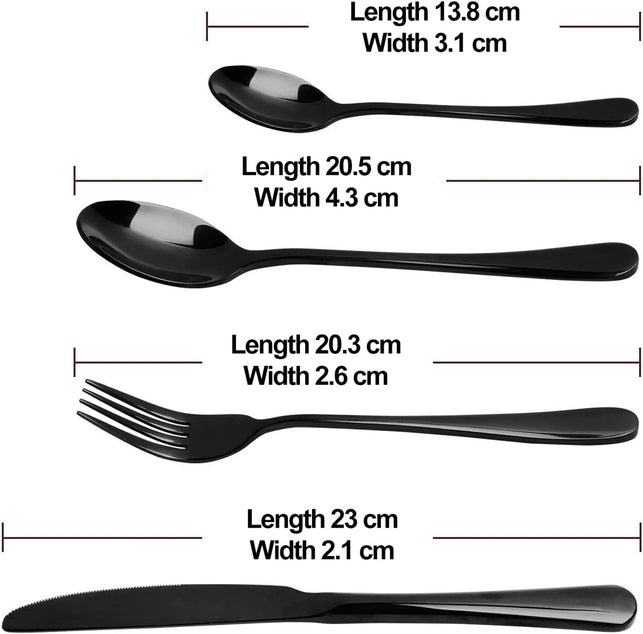 Black Silverware Set 24 Piece Flatware Set Service for 6, High Grade 18/10 Stainless Steel Cutlery Set with Knife/Fork/Spoon/Teaspoon/Premium Gift Box, Mirror Finish, Smooth Edge by MOTYYA