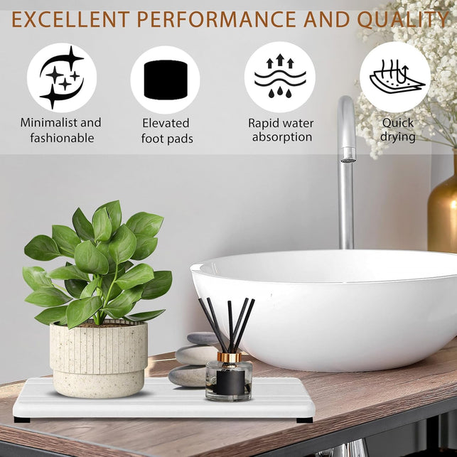 2PCS Water Absorbing Stone Tray,Quick Drying Stone Sink Tray,Water Absorbent Diatomite Coasters for Bathroom Counter and Kitchen Sink, Used for Hand Soap Dish Cosmetic Bottles Toothbrush Holders