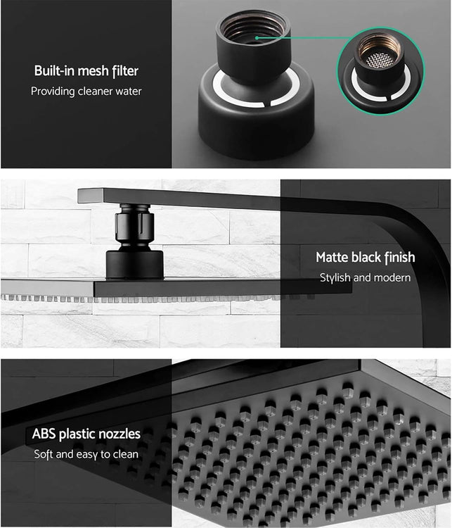 Cefito Shower Head, 8" Rain Hand Showers Rail Taps Holder Handheld Showerhead Bath Accessories Bathroom Set Fixtures Wall, with Stainless Steel Water Hose High Pressure Portable Black