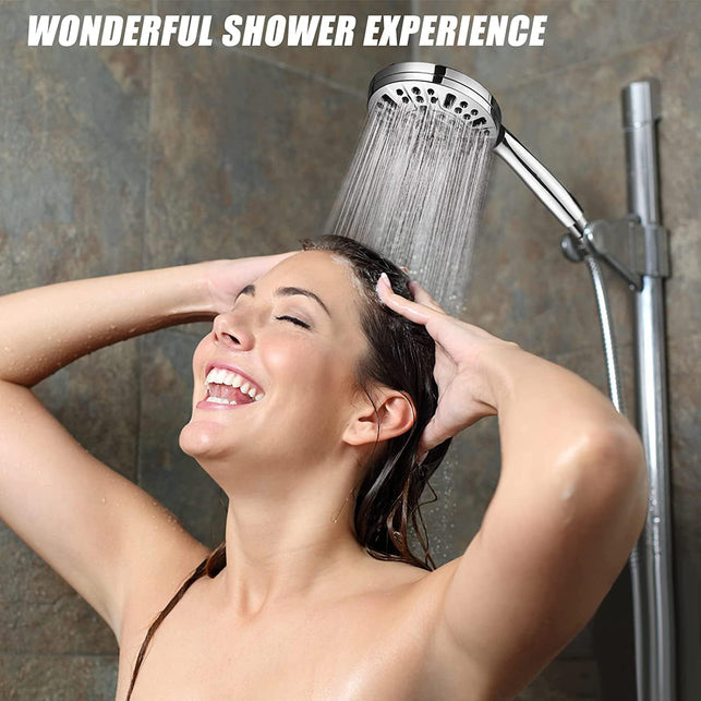 Baseau Luxury Handheld Shower Head,10 Functions Spray Setting High Pressure Showerhead, Built-In Pause Mode & 2 Jet Mode Power Wash for Tubs Tiles Walls Pets Cleaning (Premium Chrome)