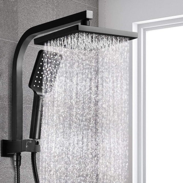 Cefito Shower Head, 8" Rain Hand Showers Rail Taps Holder Handheld Showerhead Bath Accessories Bathroom Set Fixtures Wall, with Stainless Steel Water Hose High Pressure Portable Black