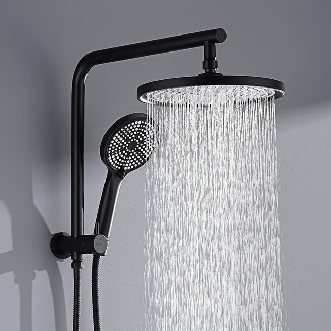 Decaura 10" Rain Shower Head Set 2 in 1 Wall Mounted Shower Rail 3-Mode Handheld Spray round Bathroom (Matt Black)