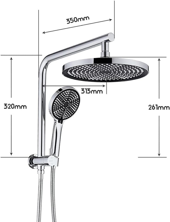 Decaura 10" Rain Shower Head Set 2 in 1 Wall Mounted Shower Rail 3-Mode Handheld Spray round Bathroom (Chrome)