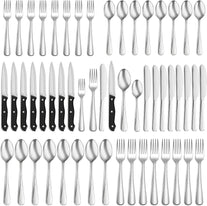 48-Piece Silverware Set, Food-Grade Stainless Steel Flatware Set, Kitchen Cutlery Set for Home Office Restaurant Hotel, Mirror Finish, Dishwasher Safe (Silver 48Pcs) (48)